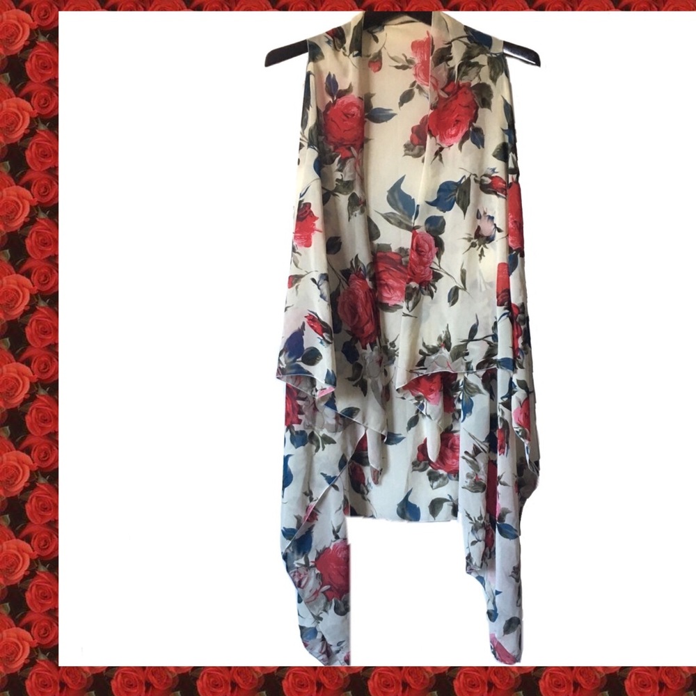 🥀 SOLD - Rose Print Sheer Chiffon Kimono 🥀